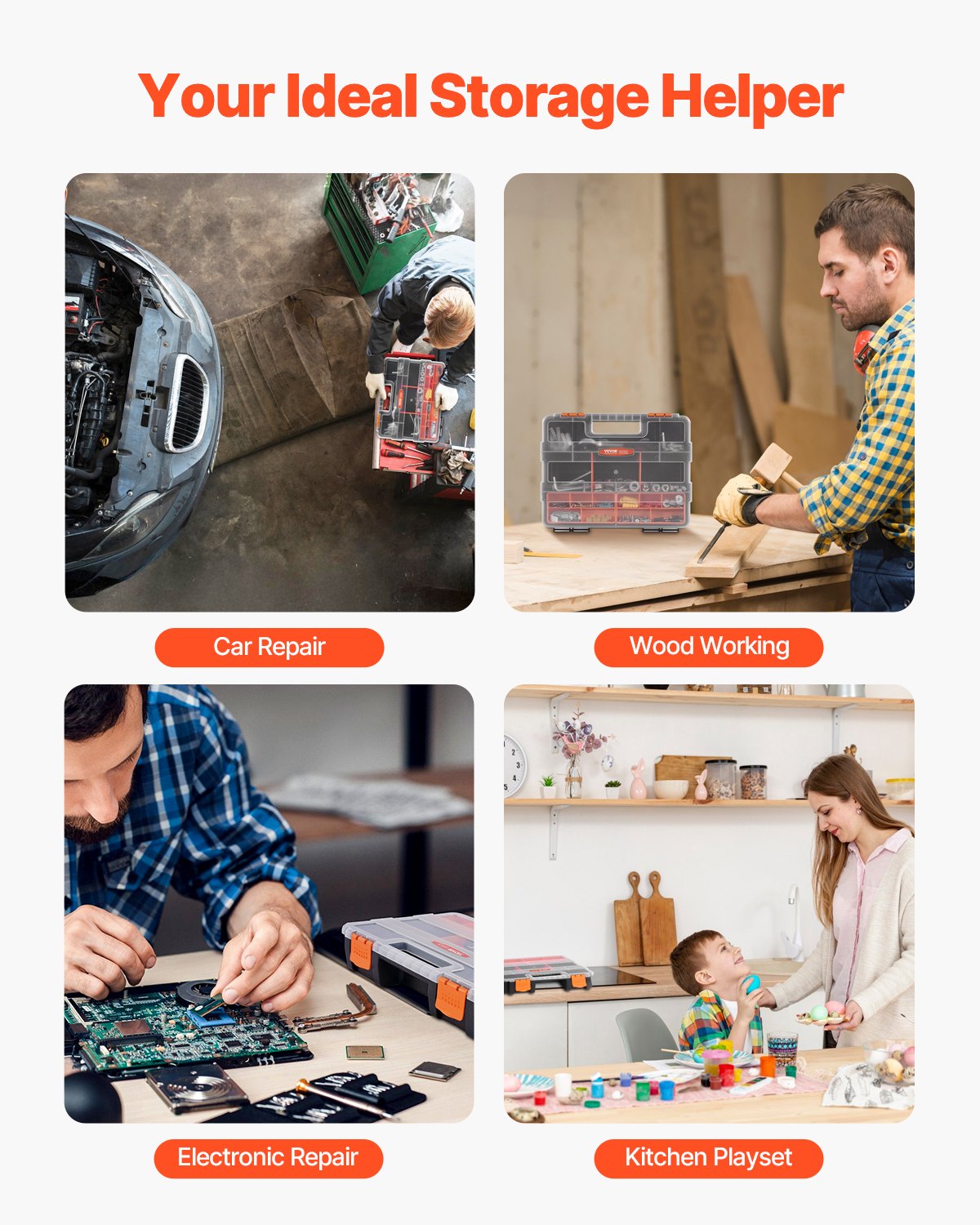 VEVOR - Organizador de piezas pequeñas (paquete de 3), 21 compartimentos, caja organizadora de herramientas con divisores extraíbles, caja de almacenamiento de hardware de PP de alta calidad con pestillo de seguridad y asa portátil para tuercas, pernos, tornillos y clavos.