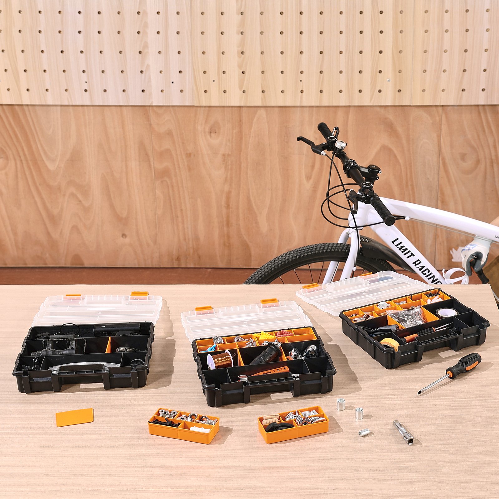 VEVOR - Organizador de piezas pequeñas (paquete de 3), 21 compartimentos, caja organizadora de herramientas con divisores extraíbles, caja de almacenamiento de hardware de PP de alta calidad con pestillo de seguridad y asa portátil para tuercas, pernos, tornillos y clavos.