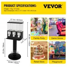 VEVOR Triple Gumball Bank Candy Ball Máquina expendedora 350pcs gomas 45Lbs Capacidad