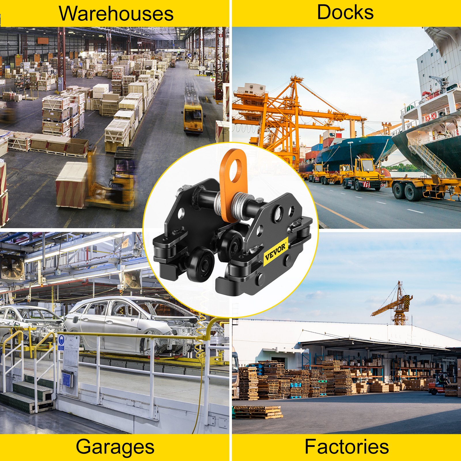 VEVOR Beam Trolley 1100 LBS/0.5 Ton Capacity with Side Guide Rollers 1.6"-3.3" Ancho ajustable