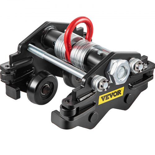 Carro manual VEVOR, carro de viga con capacidad de carga de 2200 LBS/1 tonelada, viga de empuje de ancho ajustable de 1,6"-3,5", carro de rodillos de oruga con ruedas dobles, polipasto de garaje para viga en I curvada recta