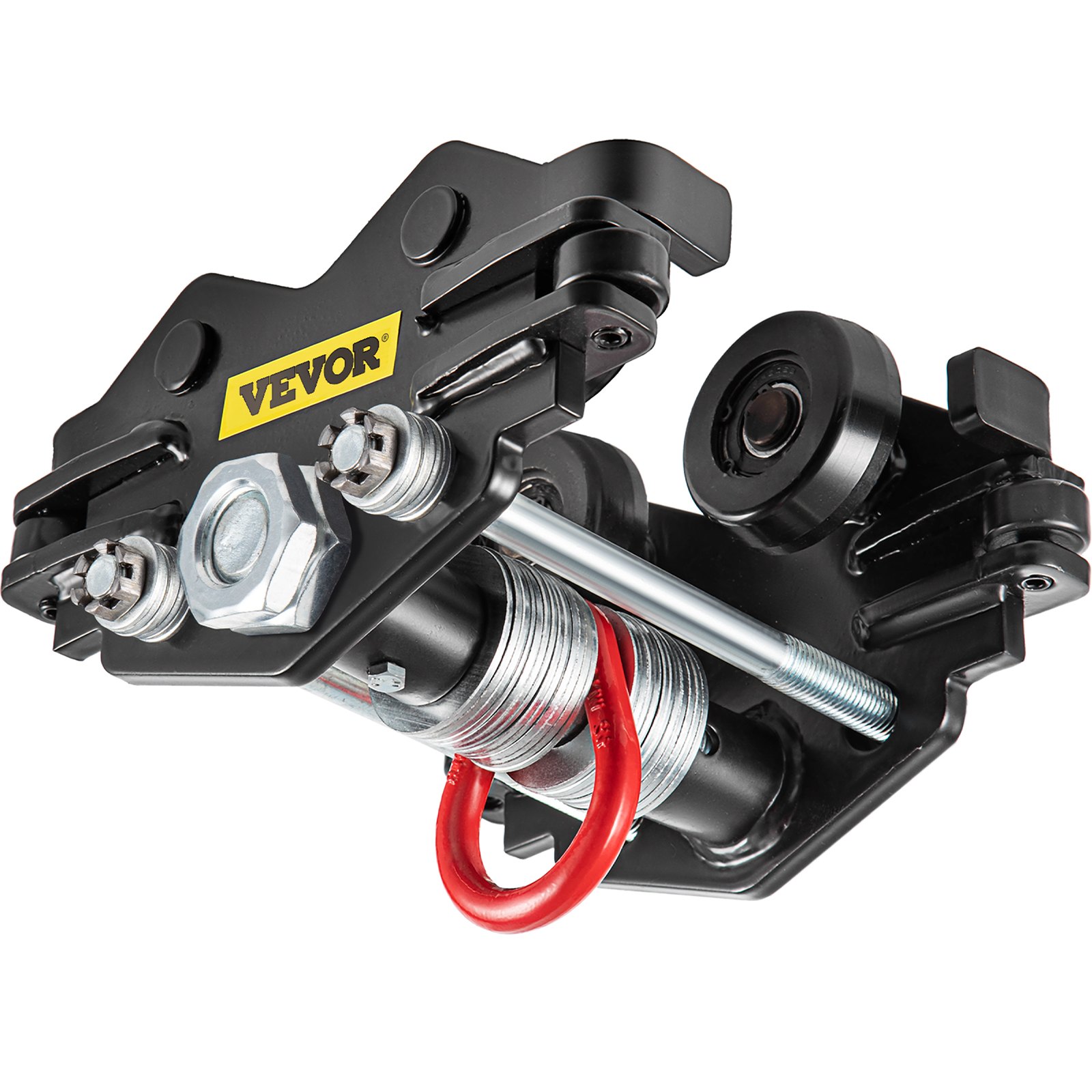 Carro manual VEVOR, carro de viga con capacidad de carga de 2200 LBS/1 tonelada, viga de empuje de ancho ajustable de 1,6"-3,5", carro de rodillos de oruga con ruedas dobles, polipasto de garaje para viga en I curvada recta