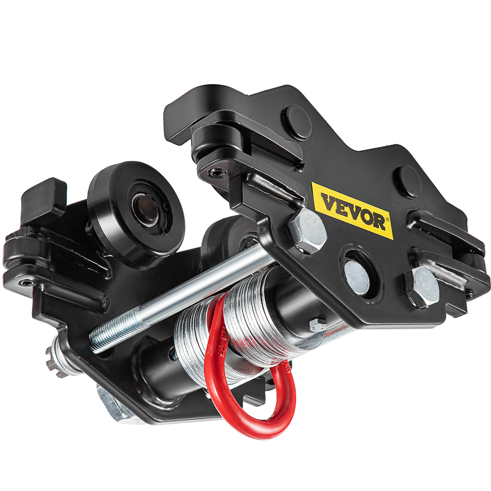 Carro manual VEVOR, carro de viga con capacidad de carga de 2200 LBS/1 tonelada, viga de empuje de ancho ajustable de 1,6"-3,5", carro de rodillos de oruga con ruedas dobles, polipasto de garaje para viga en I curvada recta