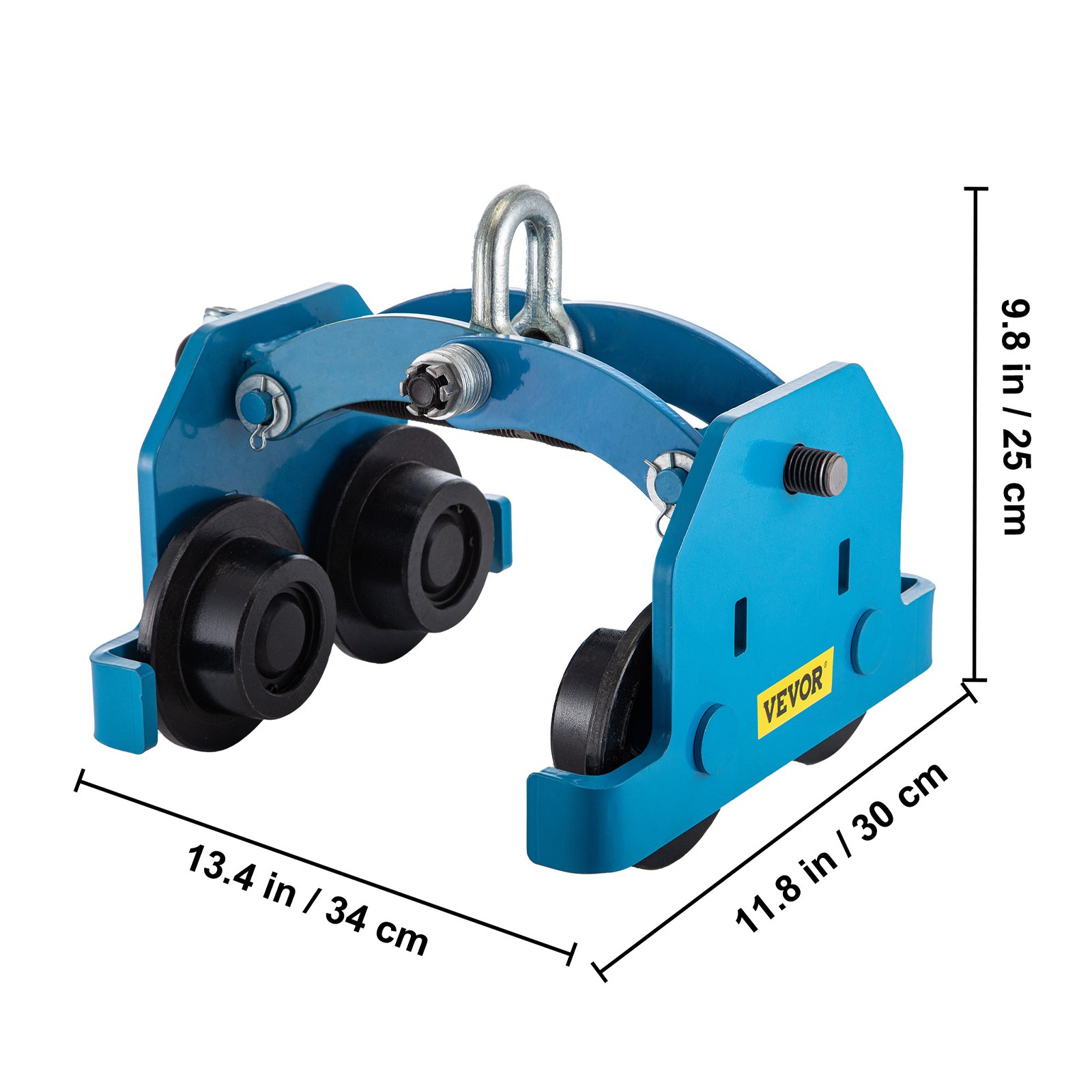 VEVOR Manual Trolley 6600LBS/3Ton Capacidad de carga Beam Trolley 2.8-7.7 pulgadas Ancho ajustable Push Beam Track Roller Trolley Recubrimiento de polvo de acero con ruedas dobles Polipasto de garaje para viga I curvada recta