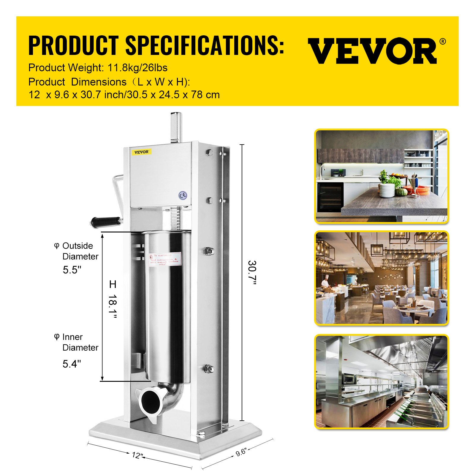 VEVOR Embutidora De Salchichas Vertical Acero Inoxidable Dos Velocidades