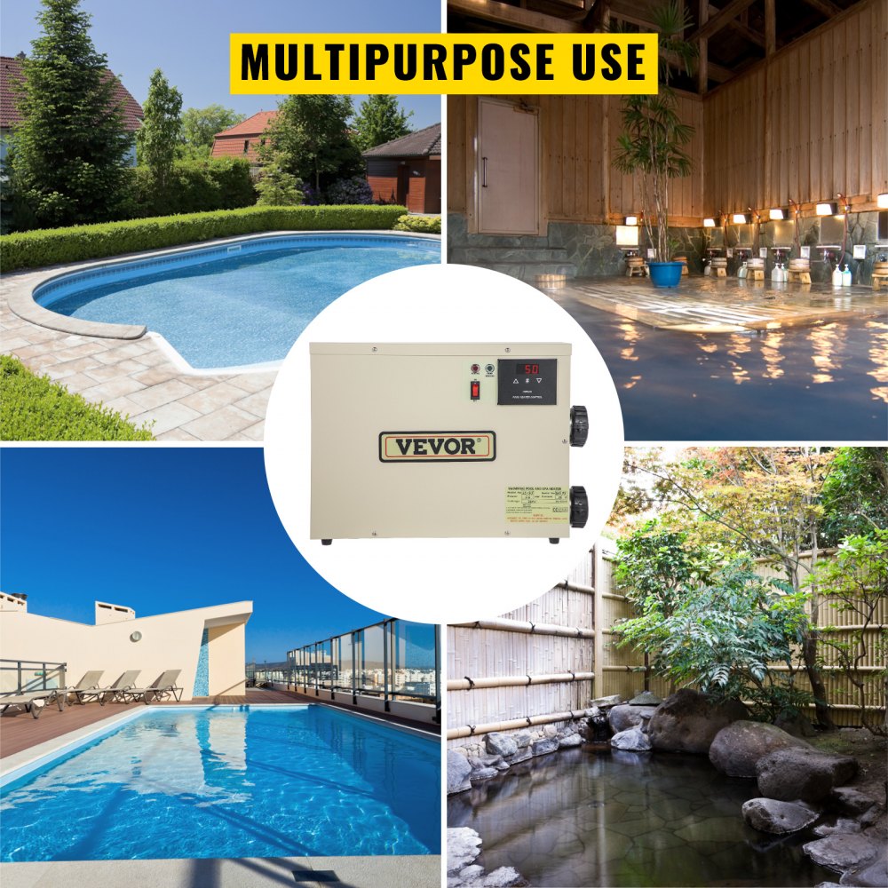 VEVOR Calentador de SPA eléctrico 9KW 240V 50-60HZ Calentador de agua de SPA digital con controlador de temperatura ajustable Calentador para piscina y bañeras calientes Calentador de SPA de piscina automodulante con CE