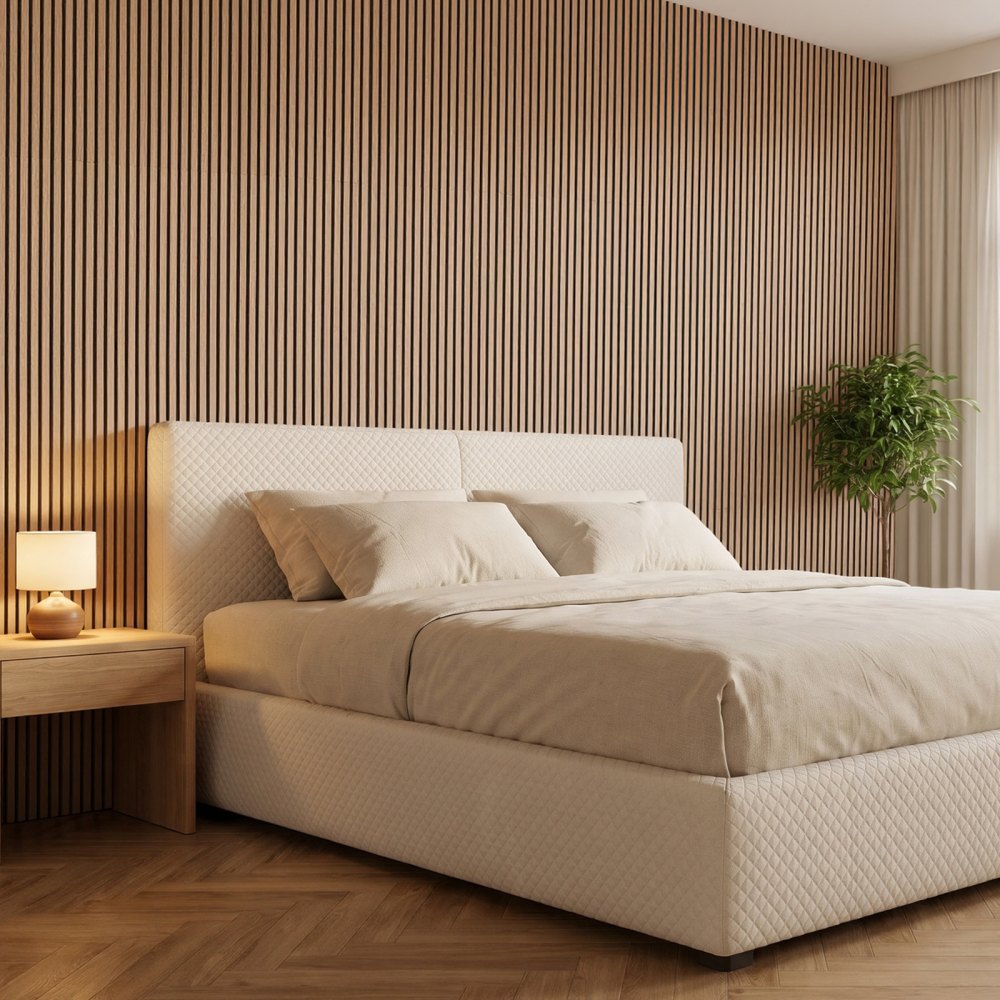 Paneles de pared de madera VEVOR, 240 x 60 cm, paneles acústicos de listones, color nogal, absorbentes de sonido para salas de estar, dormitorios, oficinas, estudios, decoración de paredes interiores, construcción de MDF y PET, kit de tornillos, paquete de 2
