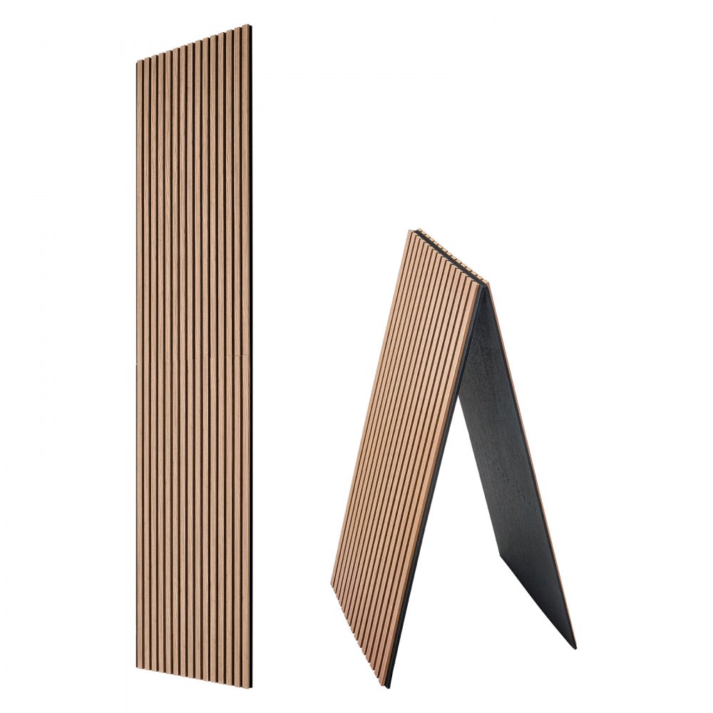 Paneles de pared de madera VEVOR, 240 x 60 cm, paneles acústicos de listones, color nogal, absorbentes de sonido para salas de estar, dormitorios, oficinas, estudios, decoración de paredes interiores, construcción de MDF y PET, kit de tornillos, paquete de 2