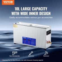 Limpiador ultrasónico de armas VEVOR de 10 l, máquina de limpieza ultrasónica profesional de 300 W con temporizador y calentador, limpiador ultrasónico digital de 40 kHz con cesta para piezas de armas, balas y suministros militares Marca: VEVOR