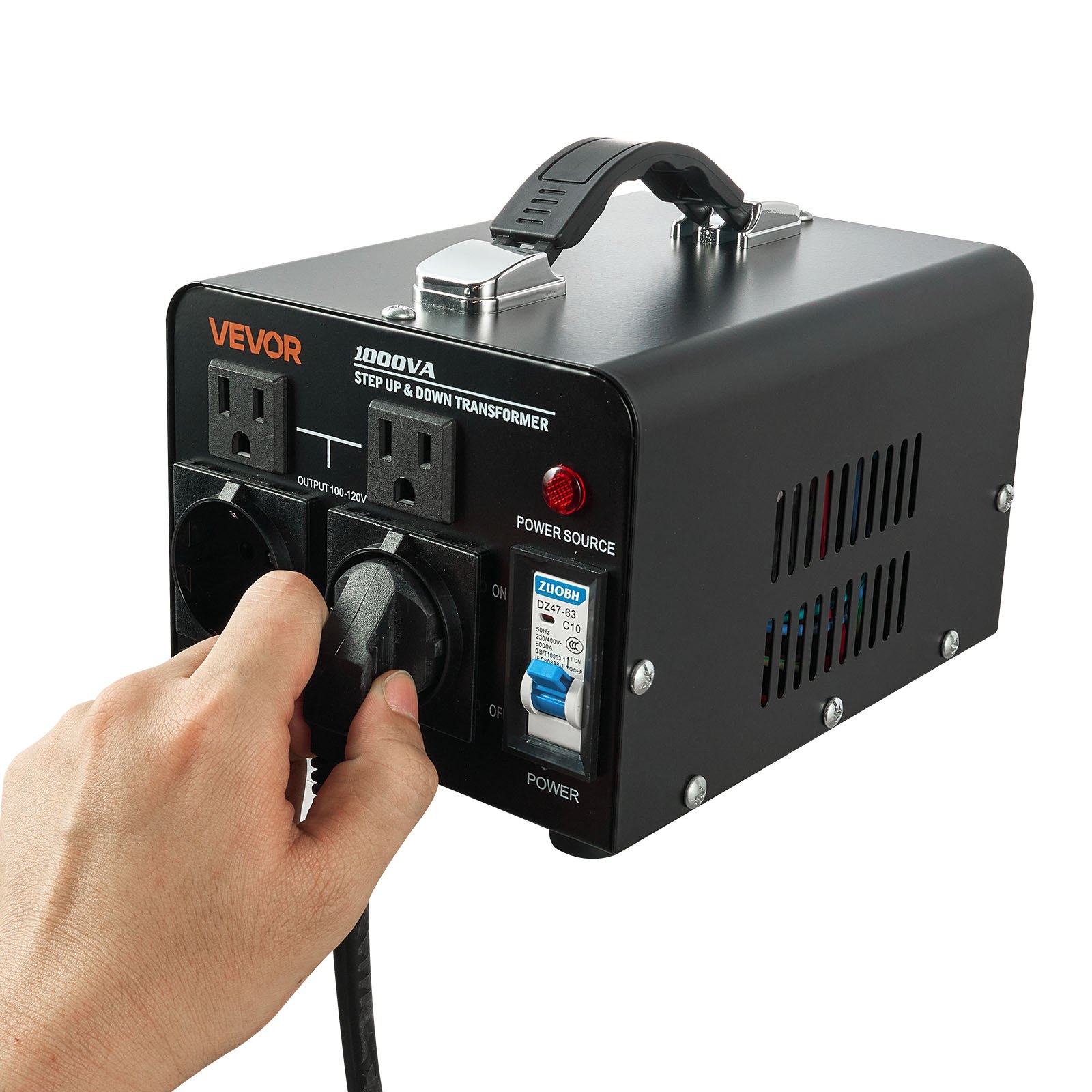 VEVOR Convertidor de Voltaje, 1000 VA, Transformador Elevador/Reductor, Convierte de 110 V a 220 V y de 220 V a 110 V, con Tomas de Corriente de EE. UU. y UE, Cable de Alimentación y Disyuntor