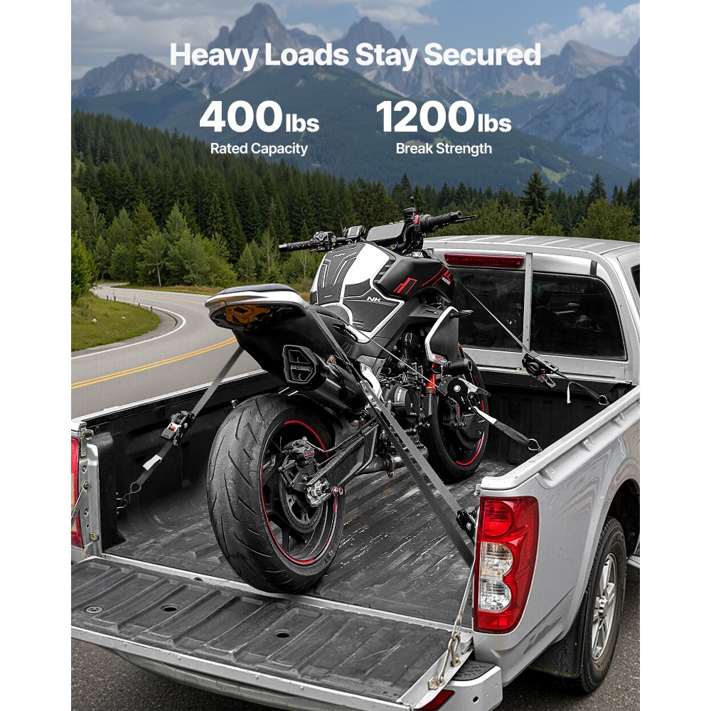 Correas de trinquete retráctiles VEVOR, 2,54 cm x 3 m, correas de amarre con ganchos en forma de S, resistencia a la rotura de 547 kg, 4 bucles suaves, trinquete de amarre para mudanzas, remolques, motocicletas, kayaks y techos de automóviles (paquete de 4)