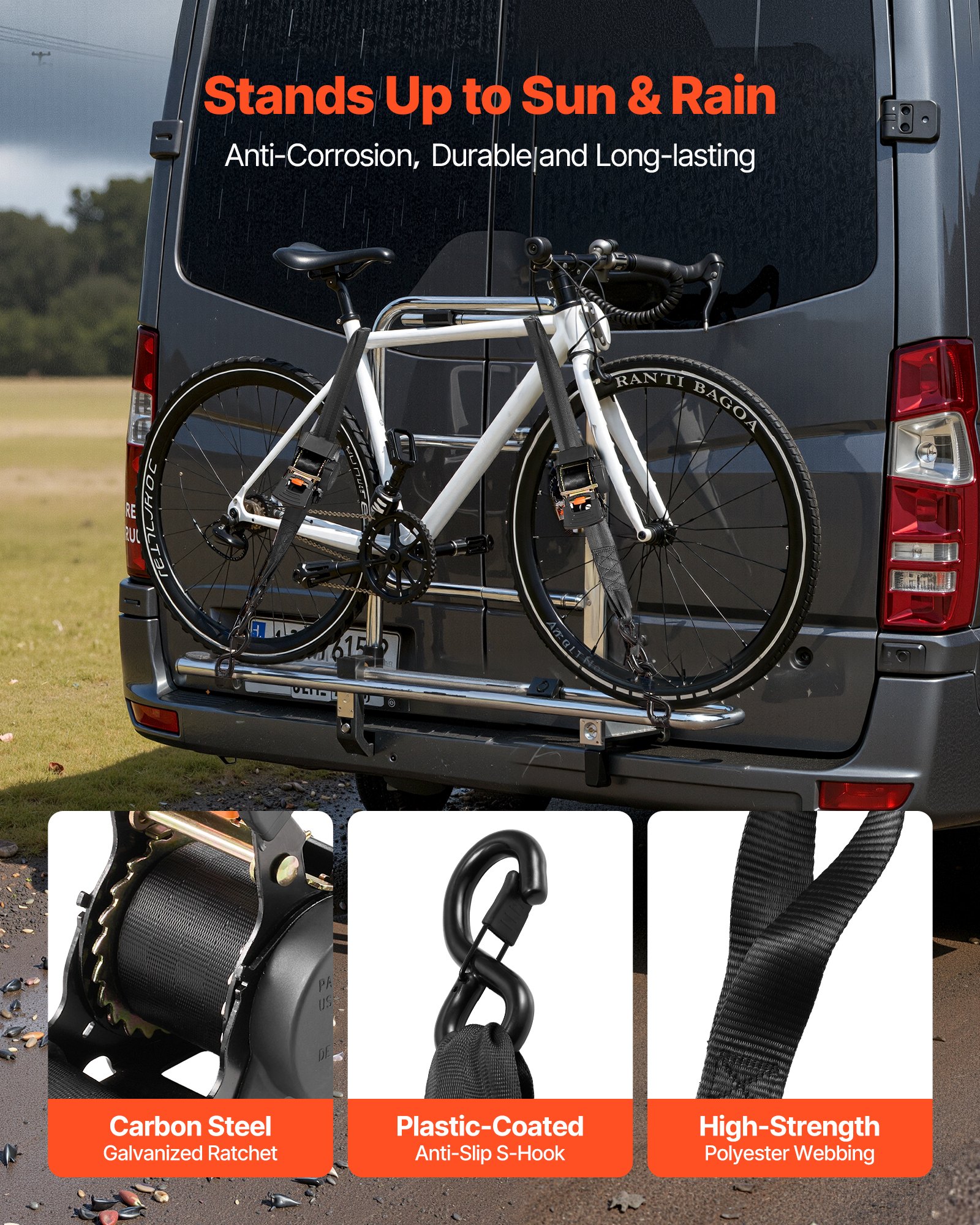 Correas de trinquete retráctiles VEVOR, 2 pulgadas x 10 pies, correas de amarre con ganchos en forma de S, resistencia a la rotura de 3033 lb, 2 bucles suaves, trinquete de amarre para mudanzas, remolques, motocicletas, kayaks, techo de automóvil, paquete de 2