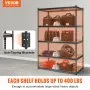VEVOR Estantería de almacenamiento, ajustable de 5 niveles, capacidad de 2000 libras, estantes de garaje resistentes, organizador de metal, negro, 48 pulgadas de largo x 24 pulgadas de ancho x 72 pulgadas de alto para cocina, despensa, sótano, baño, lavandería