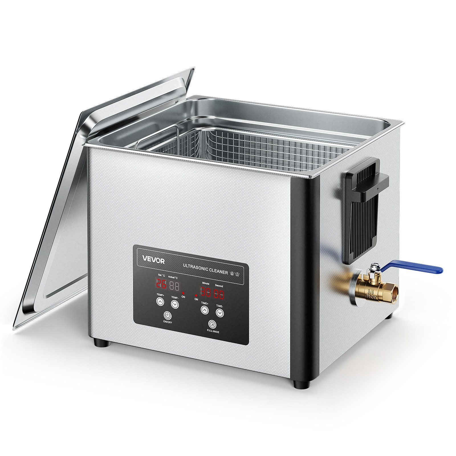 Limpiador ultrasónico VEVOR de 15 L, máquina limpiadora ultrasónica profesional con cesta de limpieza y pantalla digital, máquina de limpieza industrial de acero inoxidable de 240 W y 40 kHz para piezas, carburadores e instrumentos.