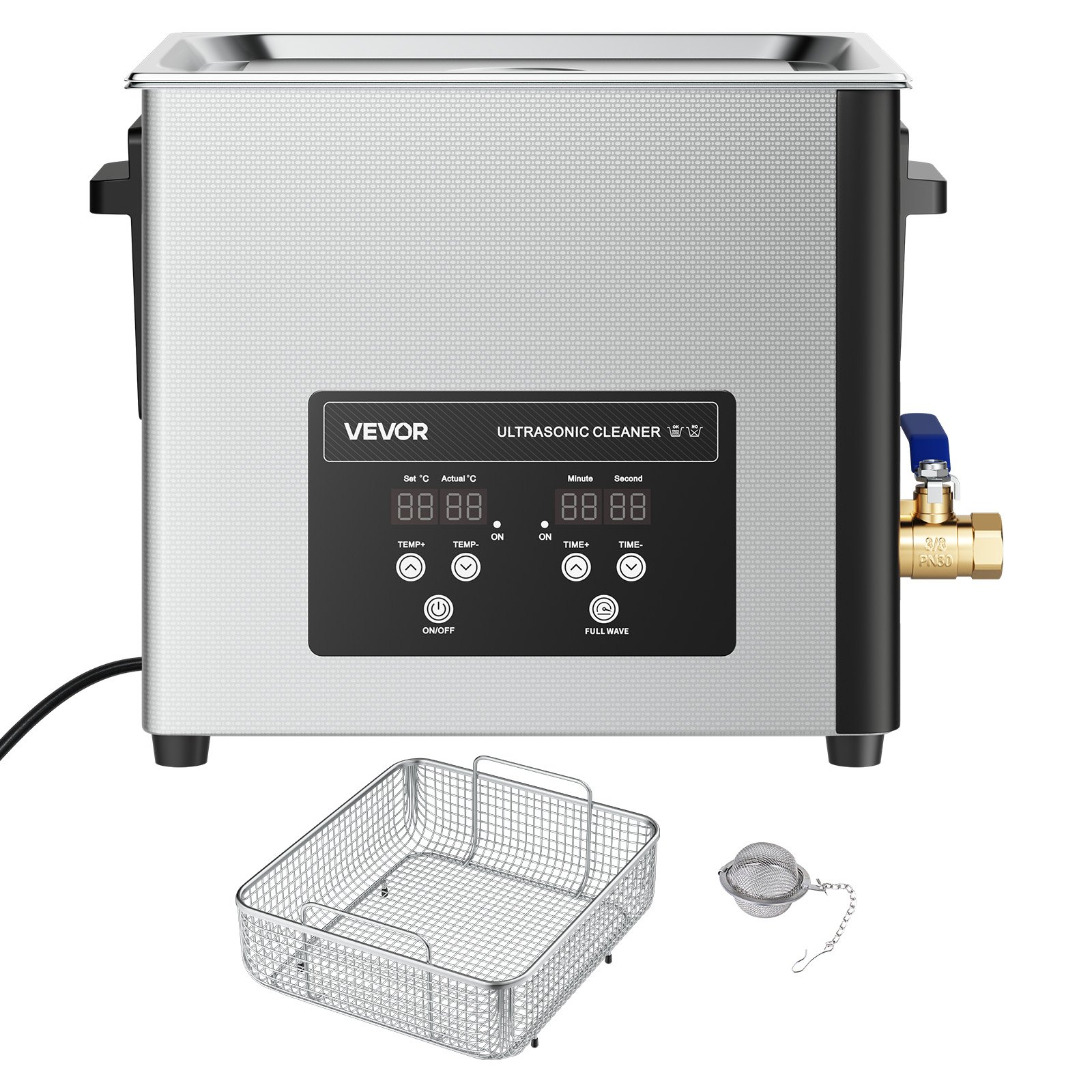 Limpiador ultrasónico VEVOR de 15 L, máquina limpiadora ultrasónica profesional con cesta de limpieza y pantalla digital, máquina de limpieza industrial de acero inoxidable de 240 W y 40 kHz para piezas, carburadores e instrumentos.