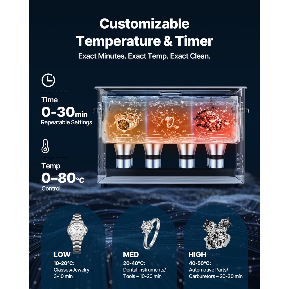 Limpiador ultrasónico VEVOR de 30 litros, máquina limpiadora ultrasónica profesional con cesta de limpieza y pantalla digital, máquina de limpieza industrial de acero inoxidable de 480 W y 40 kHz para piezas, carburadores e instrumentos.