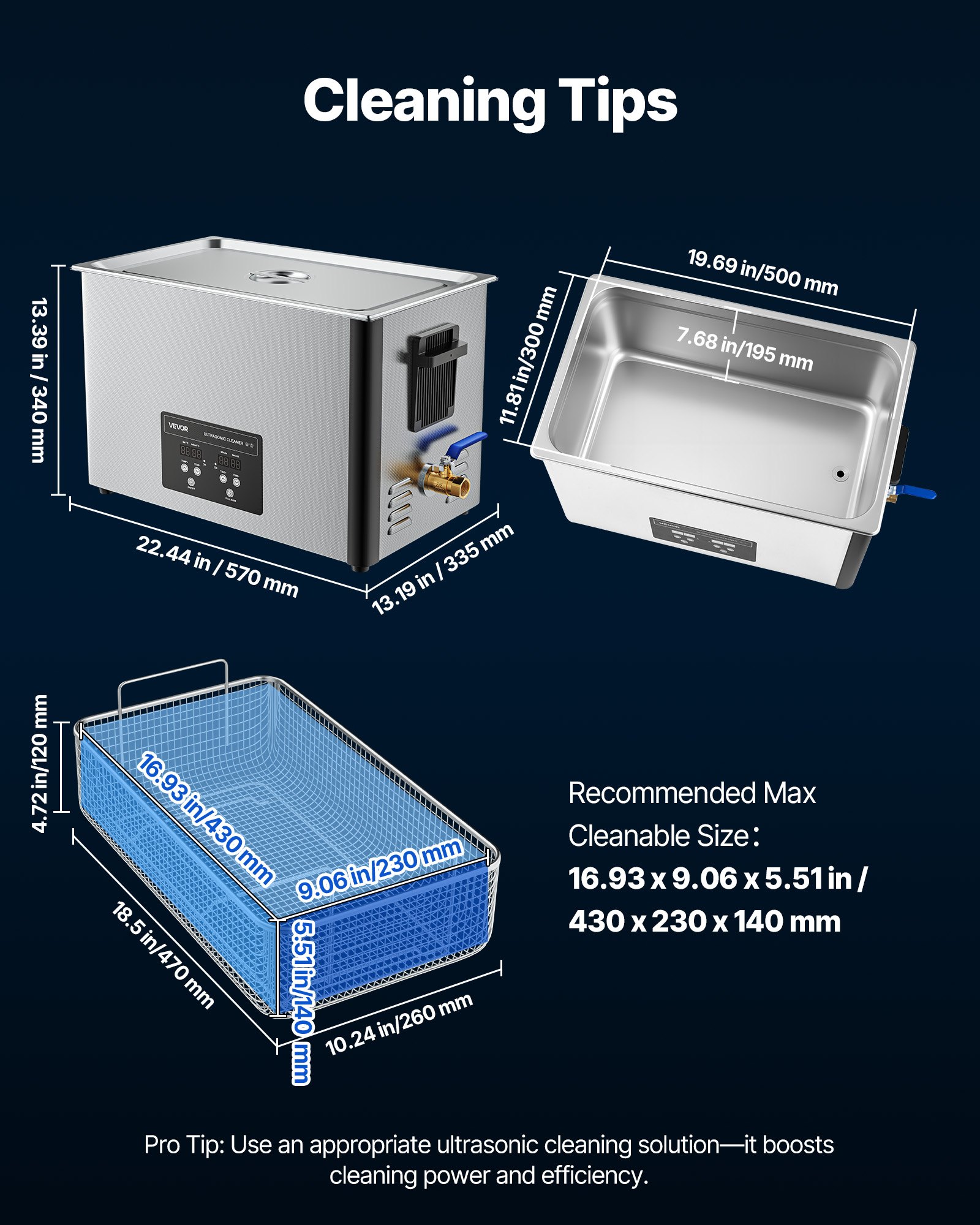 Limpiador ultrasónico VEVOR de 30 litros, máquina limpiadora ultrasónica profesional con cesta de limpieza y pantalla digital, máquina de limpieza industrial de acero inoxidable de 480 W y 40 kHz para piezas, carburadores e instrumentos.