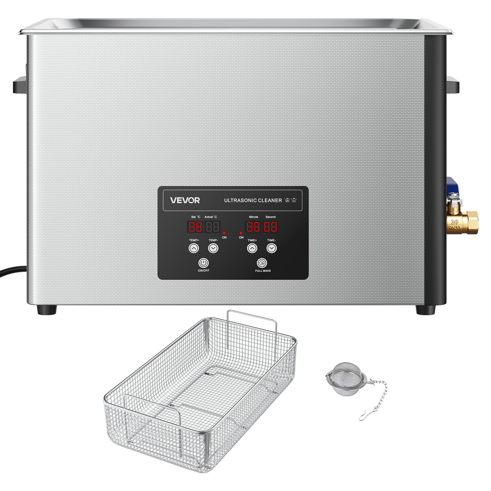 Limpiador ultrasónico VEVOR de 30 litros, máquina limpiadora ultrasónica profesional con cesta de limpieza y pantalla digital, máquina de limpieza industrial de acero inoxidable de 480 W y 40 kHz para piezas, carburadores e instrumentos.