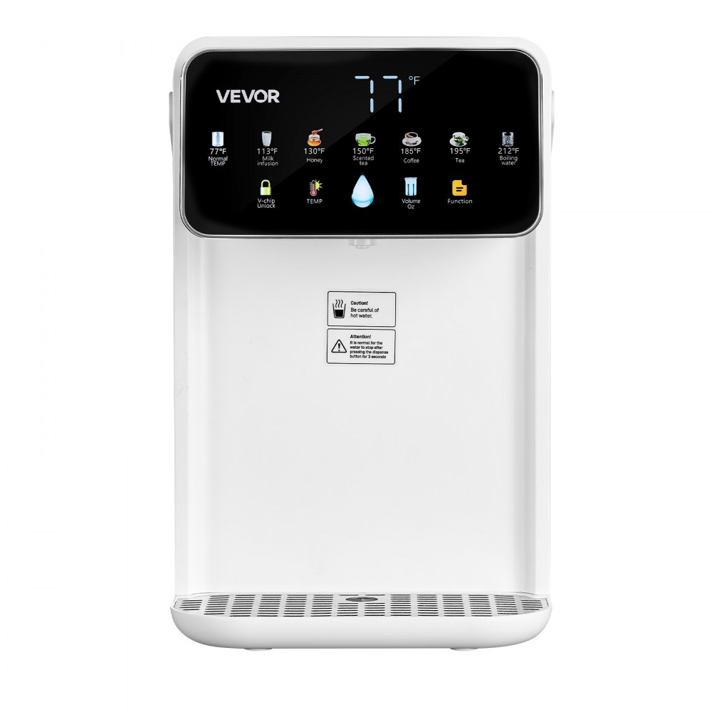Dispensador de agua caliente instantánea VEVOR, dispensador de agua hirviendo de sobremesa con 7 temperaturas y 7 volúmenes de agua ajustables, depósito de agua extraíble de 3,5 litros (118 oz), calentamiento rápido con pantalla táctil y bloqueo infantil para el hogar