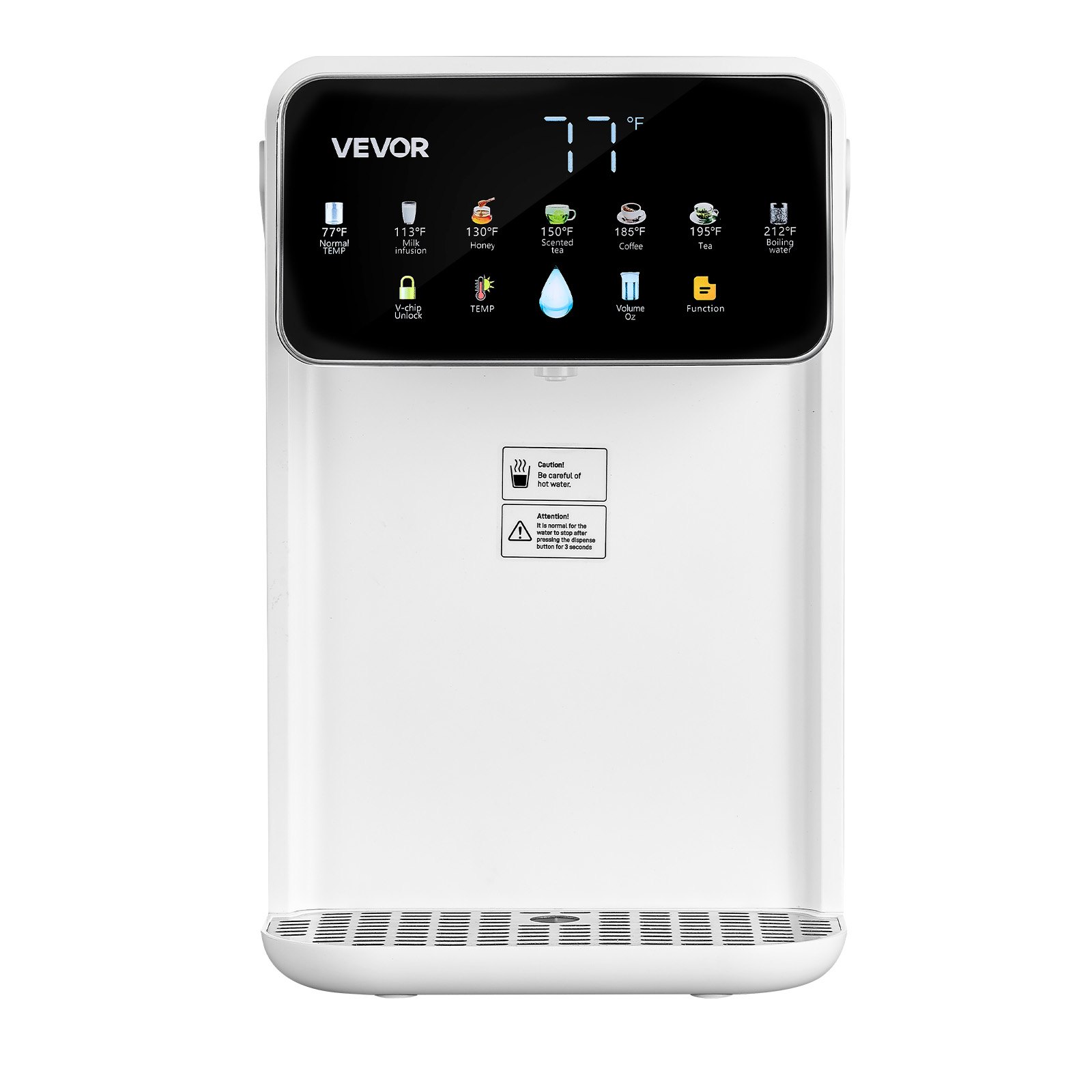 Dispensador de agua caliente instantánea VEVOR, dispensador de agua hirviendo de sobremesa con 7 temperaturas y 7 volúmenes de agua ajustables, depósito de agua extraíble de 3,5 litros (118 oz), calentamiento rápido con pantalla táctil y bloqueo infantil para el hogar