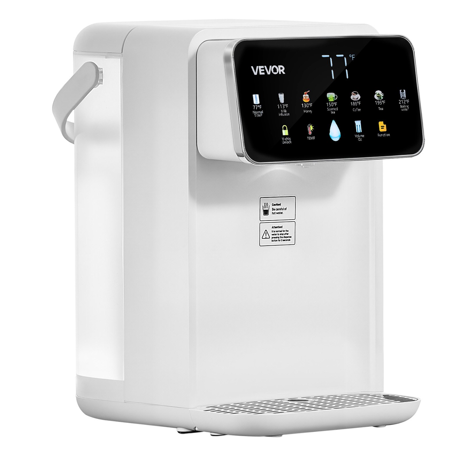 Dispensador de agua caliente instantánea VEVOR, dispensador de agua hirviendo de sobremesa con 7 temperaturas y 7 volúmenes de agua ajustables, depósito de agua extraíble de 3,5 litros (118 oz), calentamiento rápido con pantalla táctil y bloqueo infantil para el hogar