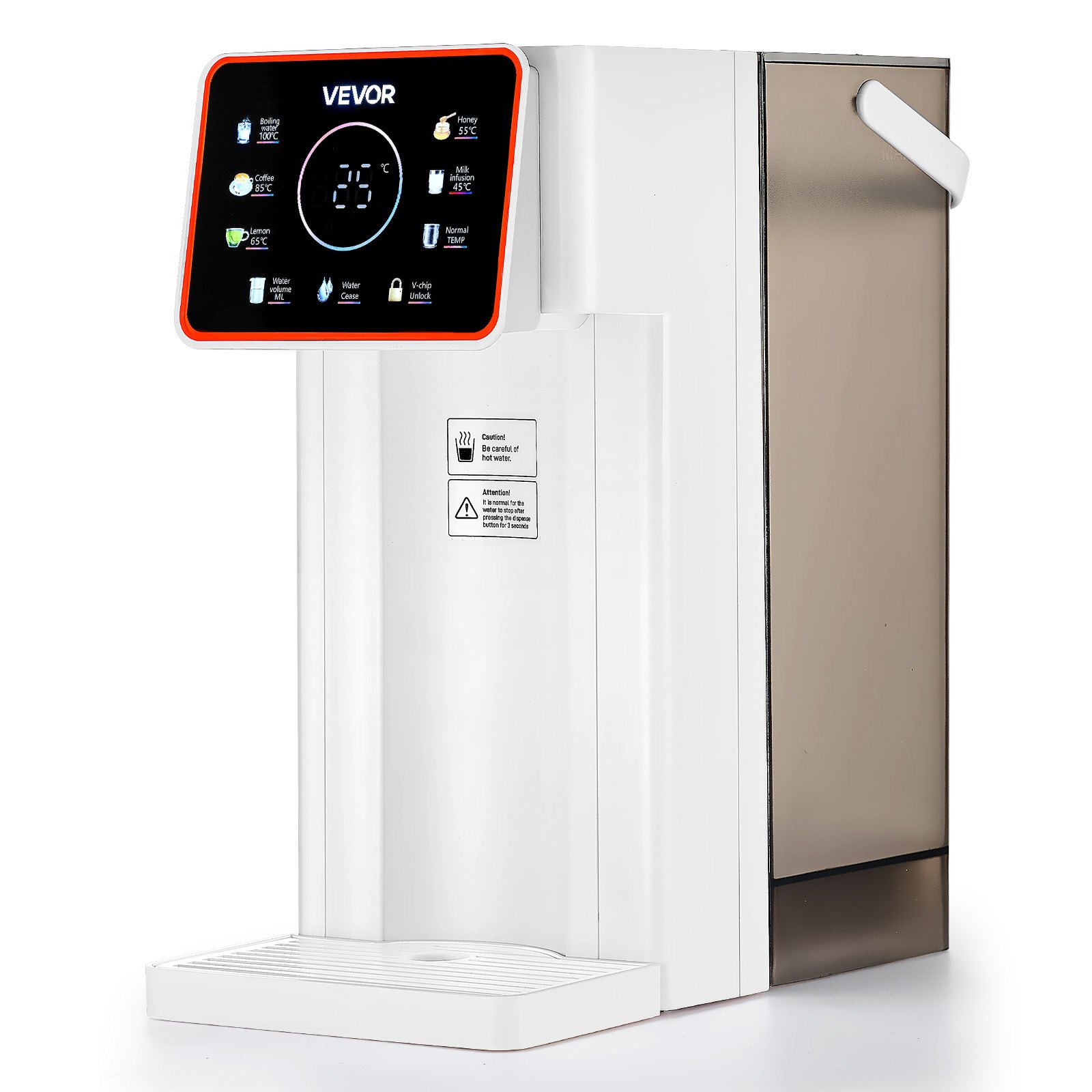 Dispensador de agua caliente instantánea VEVOR, dispensador de agua hirviendo de sobremesa con 6 temperaturas y 7 volúmenes de agua ajustables, depósito de agua extraíble de 3 litros (101 oz), calentamiento rápido con pantalla táctil y bloqueo infantil para el hogar
