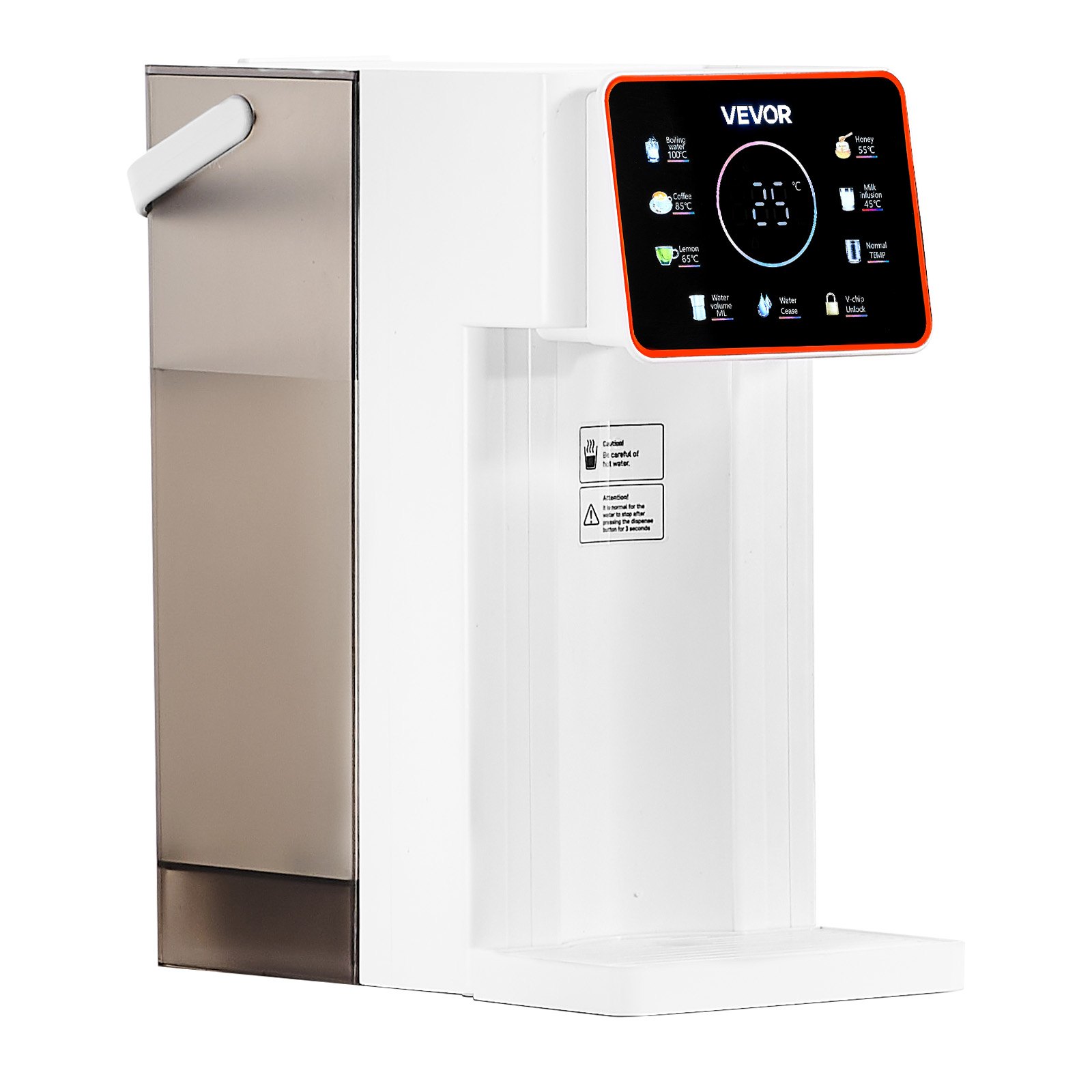 Dispensador de agua caliente instantánea VEVOR, dispensador de agua hirviendo de sobremesa con 6 temperaturas y 7 volúmenes de agua ajustables, depósito de agua extraíble de 3 litros (101 oz), calentamiento rápido con pantalla táctil y bloqueo infantil para el hogar