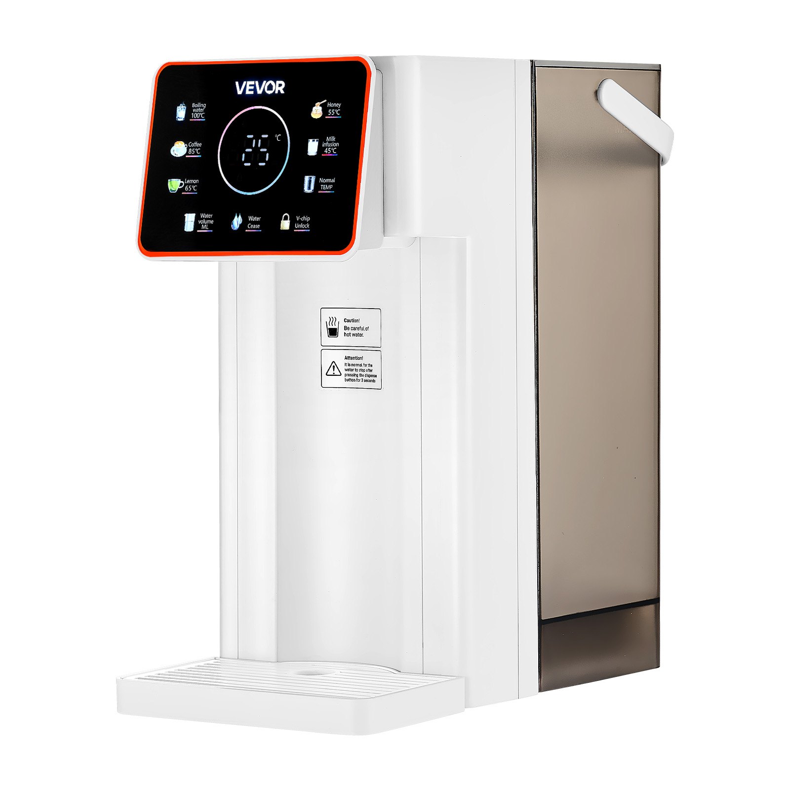 Dispensador de agua caliente instantánea VEVOR, dispensador de agua hirviendo de sobremesa con 6 temperaturas y 7 volúmenes de agua ajustables, depósito de agua extraíble de 3 litros (101 oz), calentamiento rápido con pantalla táctil y bloqueo infantil para el hogar