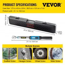 Llave dinamométrica digital VEVOR Llave dinamométrica ajustable Impulsión de 1/2" 5-99.5 ft-lb