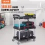 VEVOR Carro de servicio plegable, 3 estantes, 165 libras, carro rodante de plástico resistente con ruedas bloqueables, mango ergonómico, carro de herramientas de garaje portátil para almacén/oficina/h