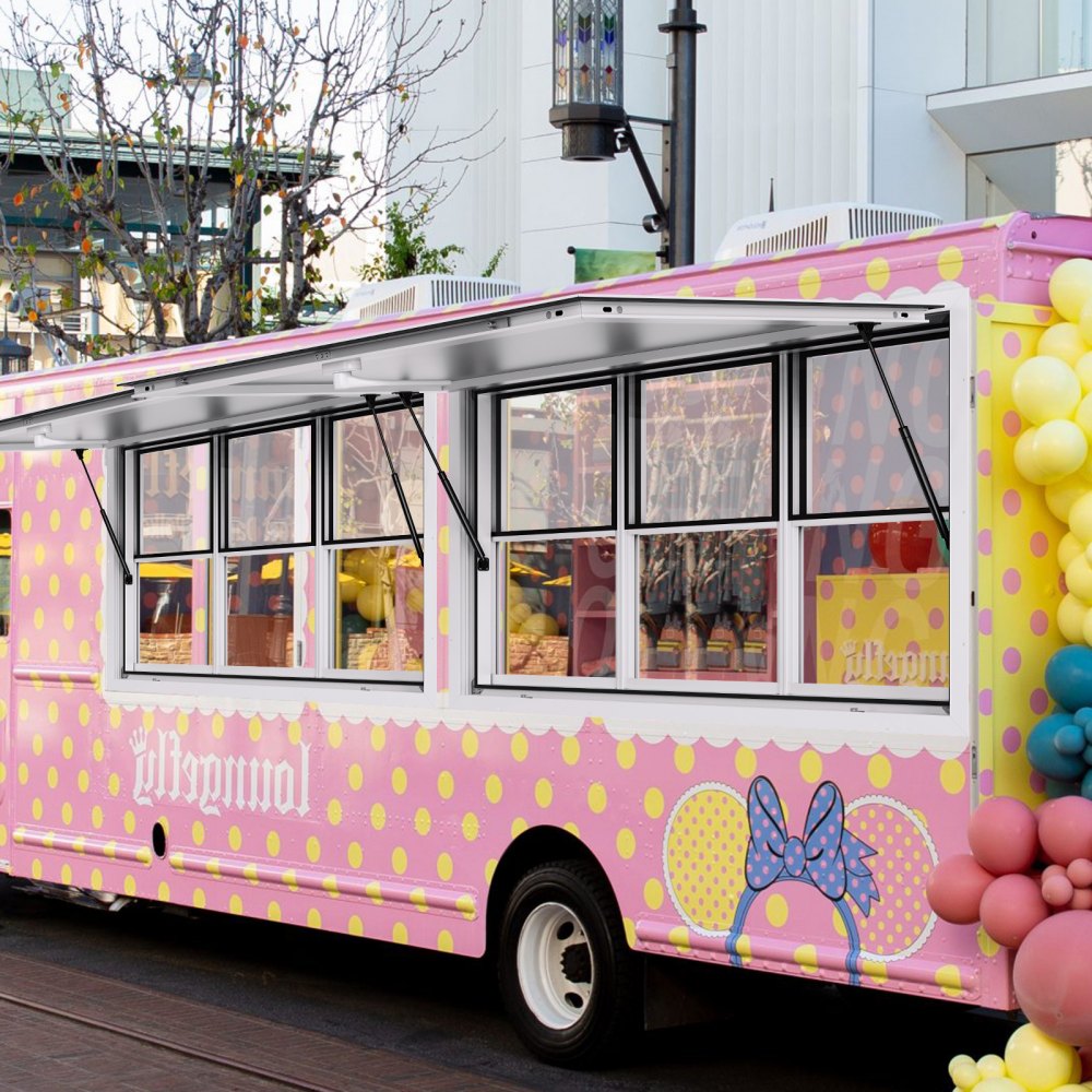Ventana de concesión VEVOR de 152 x 91 cm, de aleación de aluminio, para servicio de food trucks, con ventanas de elevación vertical, puerta abatible y gancho de arrastre, con una inclinación de hasta 28 °C para food trucks y remolques de concesión.