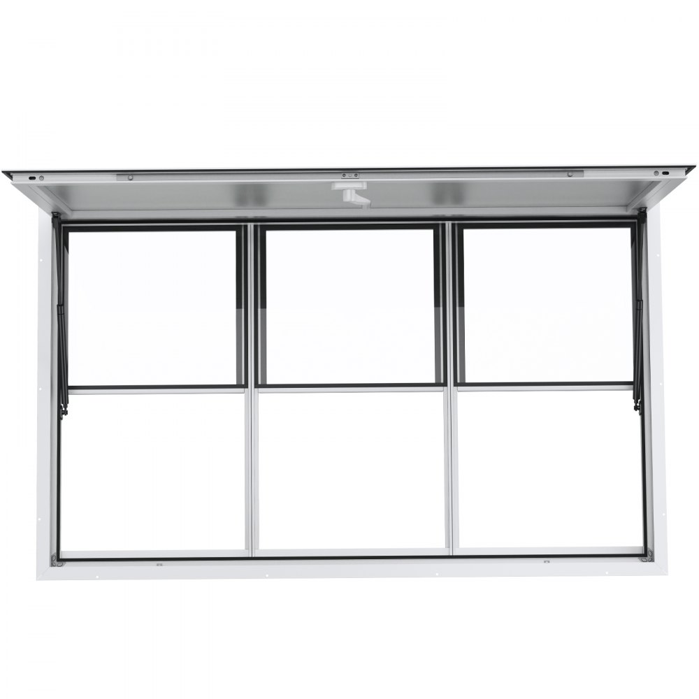 Ventana de concesión VEVOR de 152 x 91 cm, de aleación de aluminio, para servicio de food trucks, con ventanas de elevación vertical, puerta abatible y gancho de arrastre, con una inclinación de hasta 28 °C para food trucks y remolques de concesión.