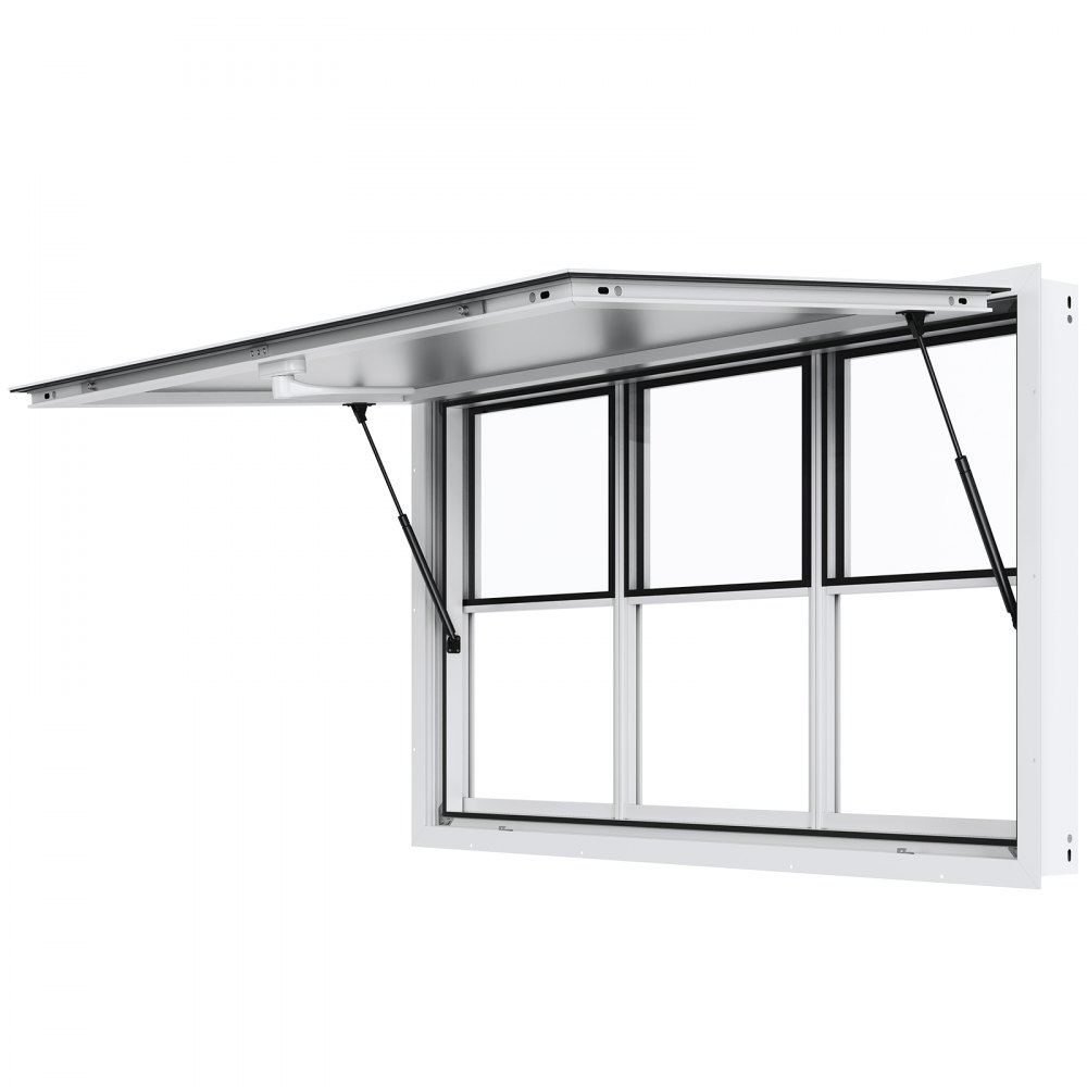 Ventana de concesión VEVOR de 152 x 91 cm, de aleación de aluminio, para servicio de food trucks, con ventanas de elevación vertical, puerta abatible y gancho de arrastre, con una inclinación de hasta 28 °C para food trucks y remolques de concesión.