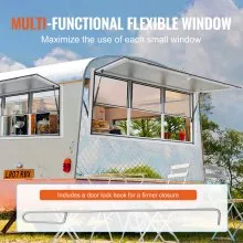 VEVOR Ventana de concesión de 60 x 36 pulgadas, ventana de servicio de camión de alimentos de aleación de aluminio con ventanas de elevación vertical y puerta de toldo y gancho de arrastre, ventana de servicio de hasta 85 grados para camiones de comida, remolques de concesión
