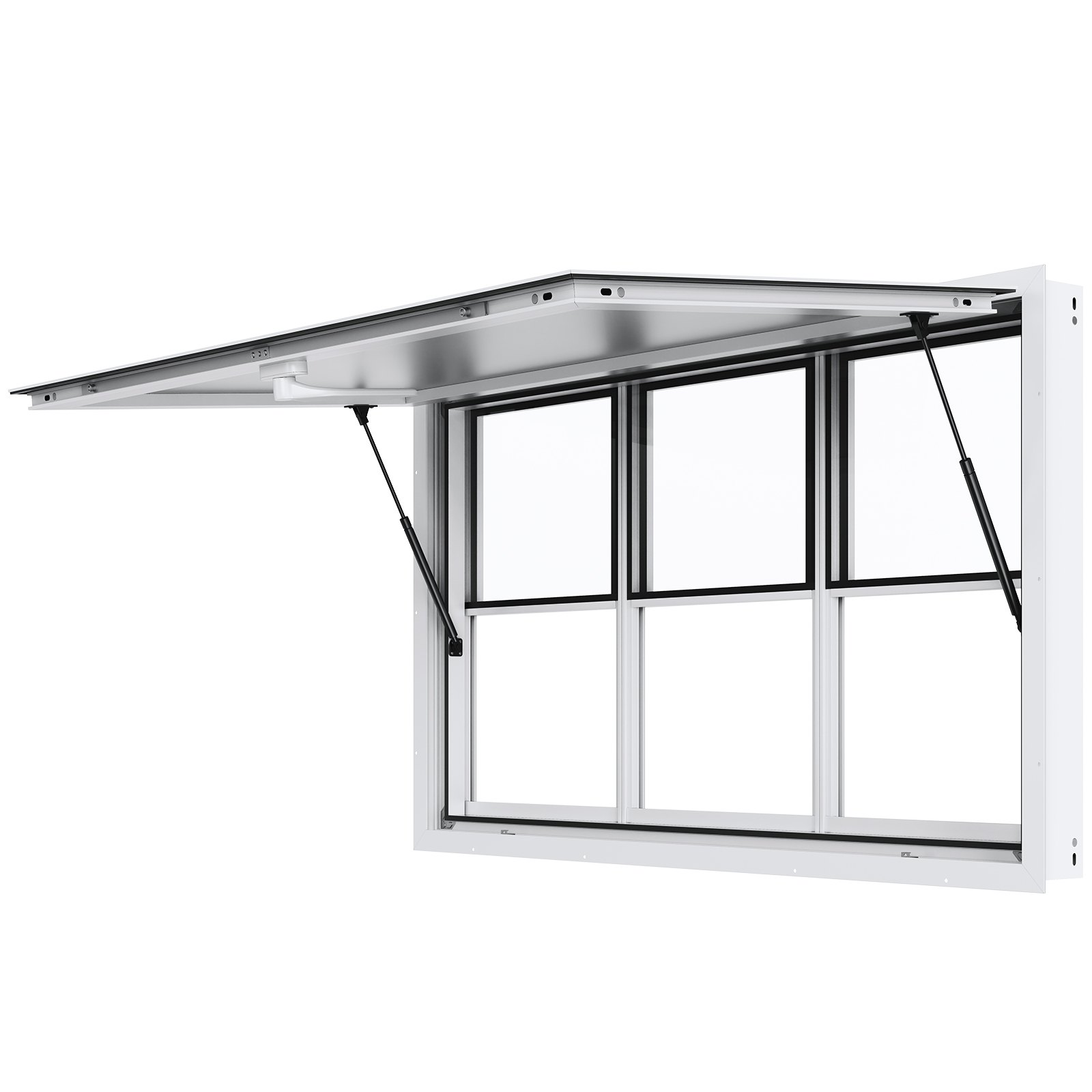 Ventana de concesión VEVOR de 152 x 91 cm, de aleación de aluminio, para servicio de food trucks, con ventanas de elevación vertical, puerta abatible y gancho de arrastre, con una inclinación de hasta 28 °C para food trucks y remolques de concesión.