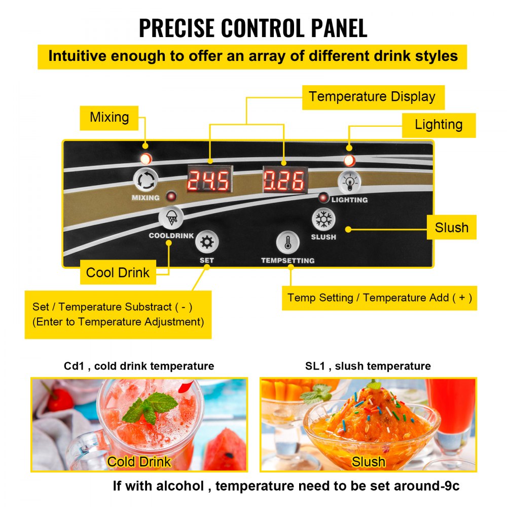 VEVOR Máquina de granizados Maquina para frappe Commercial Slush Machine Margarita Slush Maker 15L Máquina de bebidas congeladas