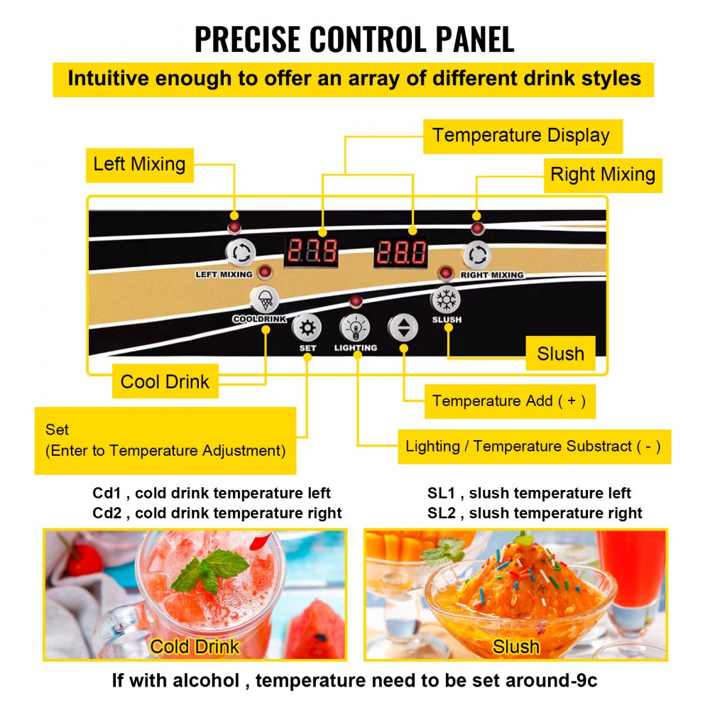 VEVOR Commercial Slush Machine Margarita Slush Maker 2x15L Máquina de bebidas congeladas