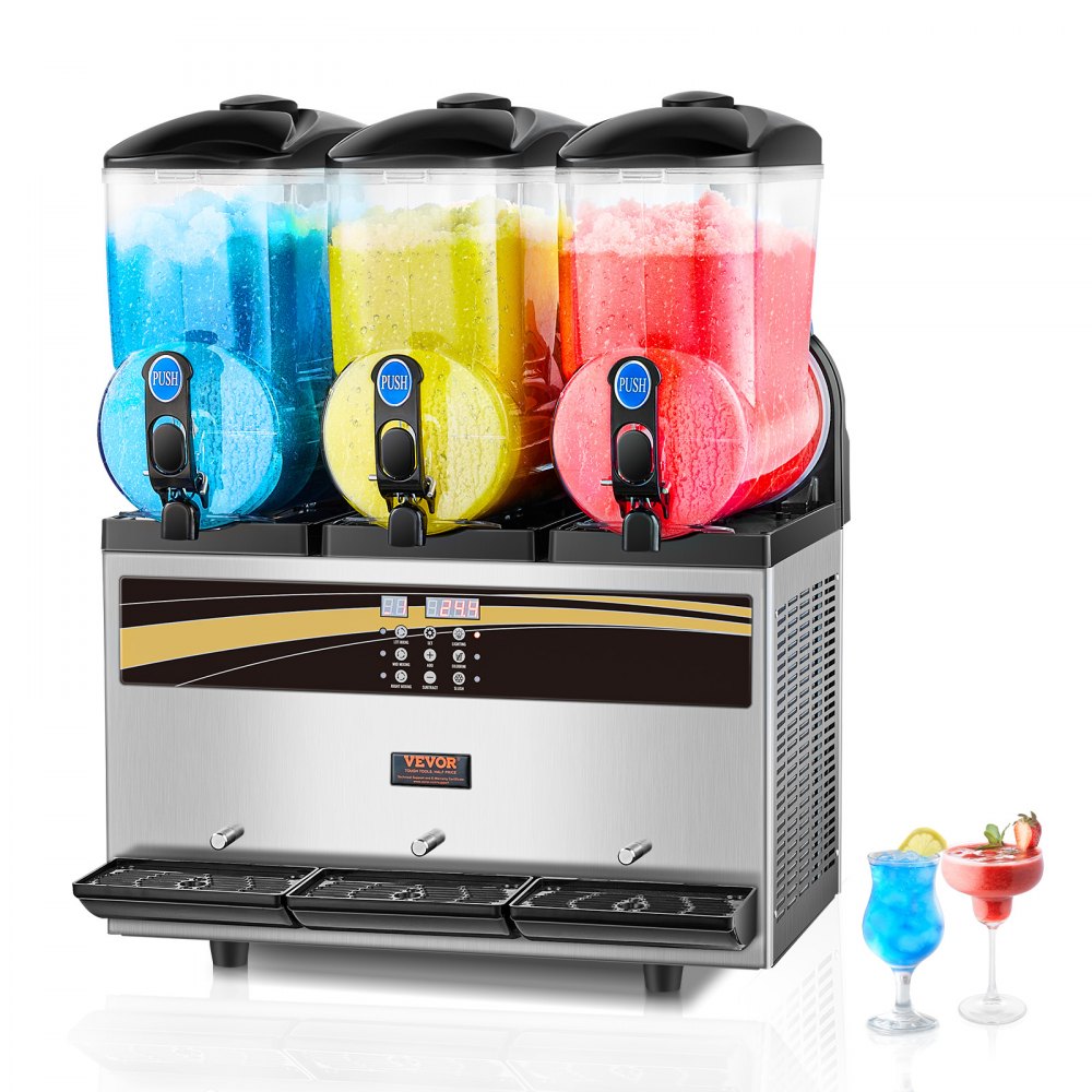 Máquina de granizados comercial VEVOR, 15Lx3, máquina de bebidas congeladas con triple tanque, 180 tazas de acero inoxidable para batidos de margarita, ideal para fiestas en casa, restaurantes, cafeterías y bares.