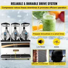 VEVOR Máquina de Granizados Comercial, Tanque de 3x15L Margarita Comercial, Máquina de Bebidas Congeladas de Acero Inoxidable de 1200 W, Ajuste de Temperatura de 26.6 °F a 28.4 °F, Perfecto para Restaurantes, Cafés, Bares