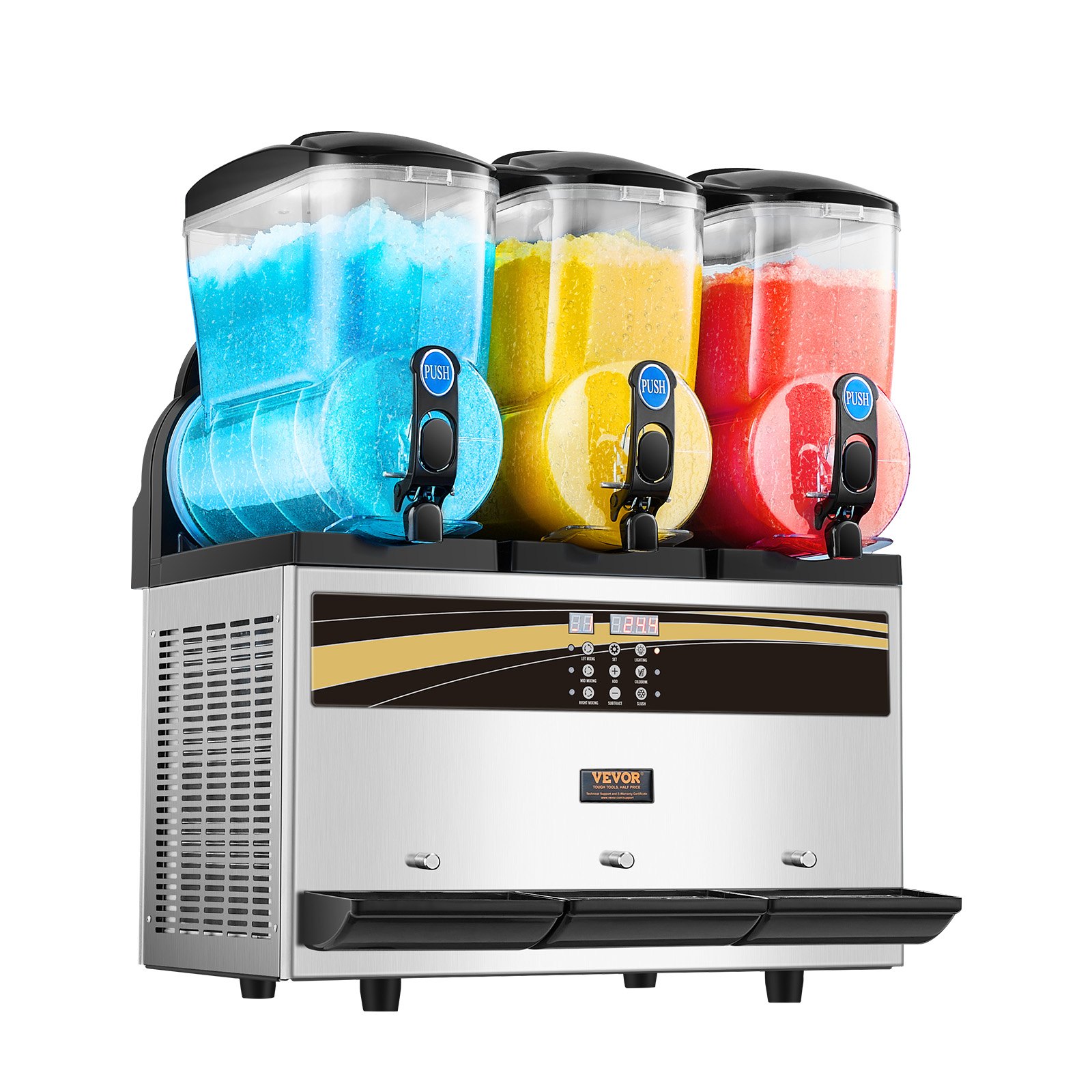Máquina de granizados comercial VEVOR, 15Lx3, máquina de bebidas congeladas con triple tanque, 180 tazas de acero inoxidable para batidos de margarita, ideal para fiestas en casa, restaurantes, cafeterías y bares.