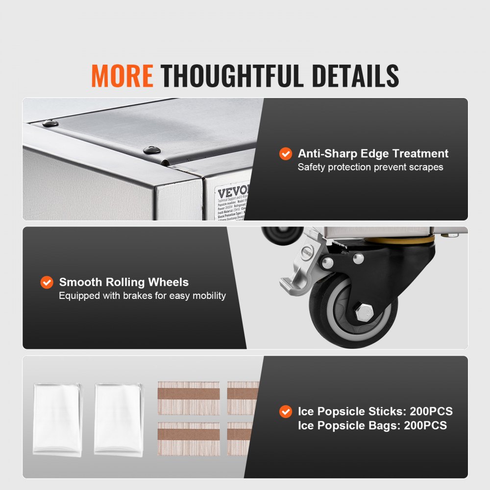 Máquina para hacer paletas de hielo comercial VEVOR, juego de 4 moldes, 120 piezas, de acero inoxidable, para hacer paletas de hielo, para bares, cafeterías y tiendas de té con leche (30 piezas/molde).