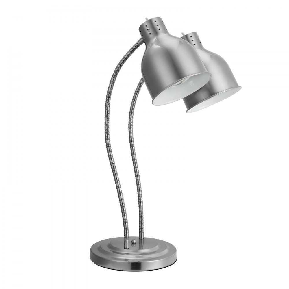 Lámpara de calentamiento de alimentos VEVOR, 500 W, eléctrica, comercial, para patatas fritas, de acero inoxidable, con 2 cabezales y 3 bombillas, ideal para cocinas, bufés y restaurantes, color plateado.