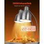 Lámpara de calentamiento de alimentos VEVOR, 500 W, eléctrica, comercial, para patatas fritas, de acero inoxidable, con 2 cabezales y 3 bombillas, ideal para cocinas, bufés y restaurantes, color plateado.