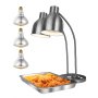 Lámpara de calentamiento de alimentos VEVOR, 500 W, eléctrica, comercial, para patatas fritas, de acero inoxidable, con 2 cabezales y 3 bombillas, ideal para cocinas, bufés y restaurantes, color plateado.