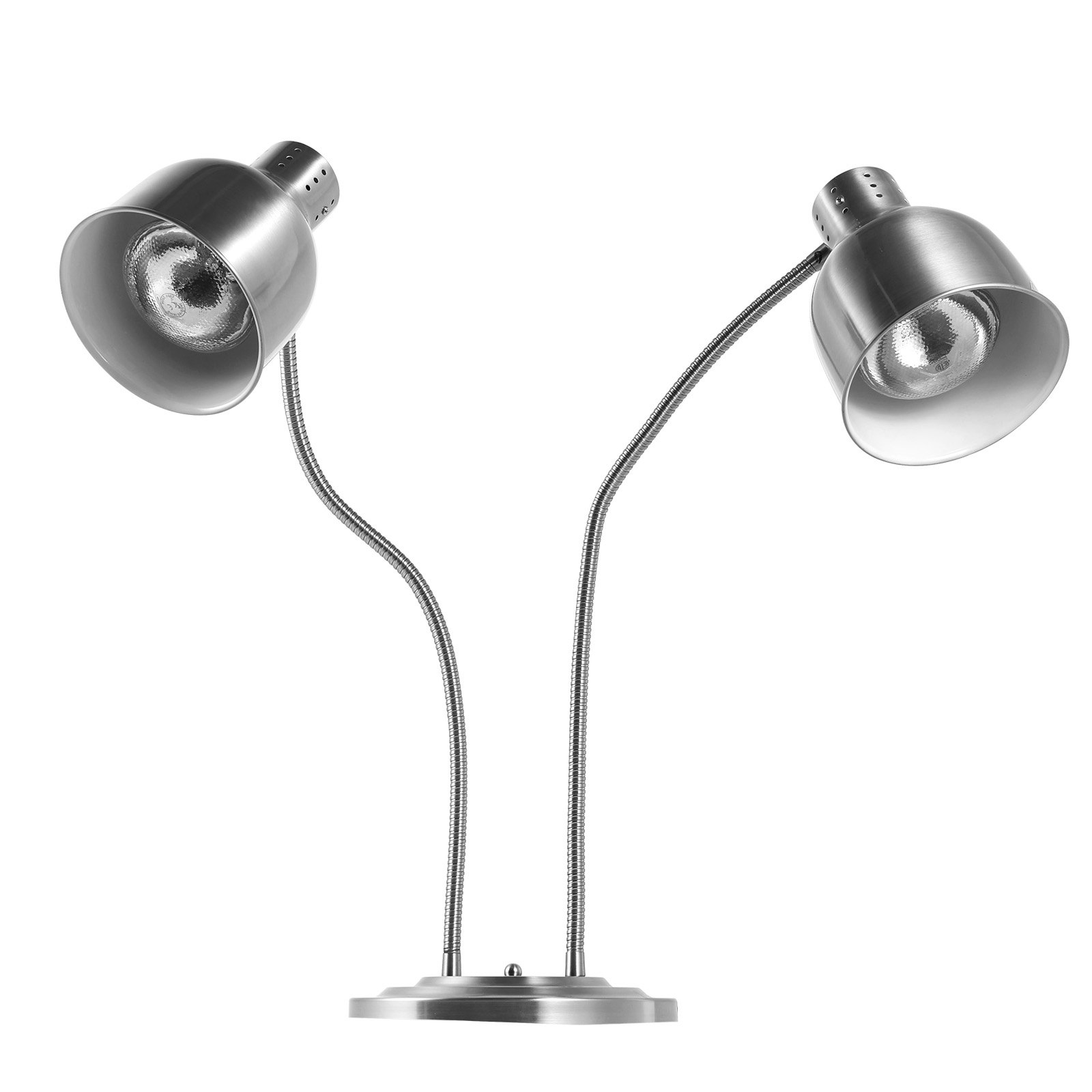 Lámpara de calentamiento de alimentos VEVOR, 500 W, eléctrica, comercial, para patatas fritas, de acero inoxidable, con 2 cabezales y 3 bombillas, ideal para cocinas, bufés y restaurantes, color plateado.