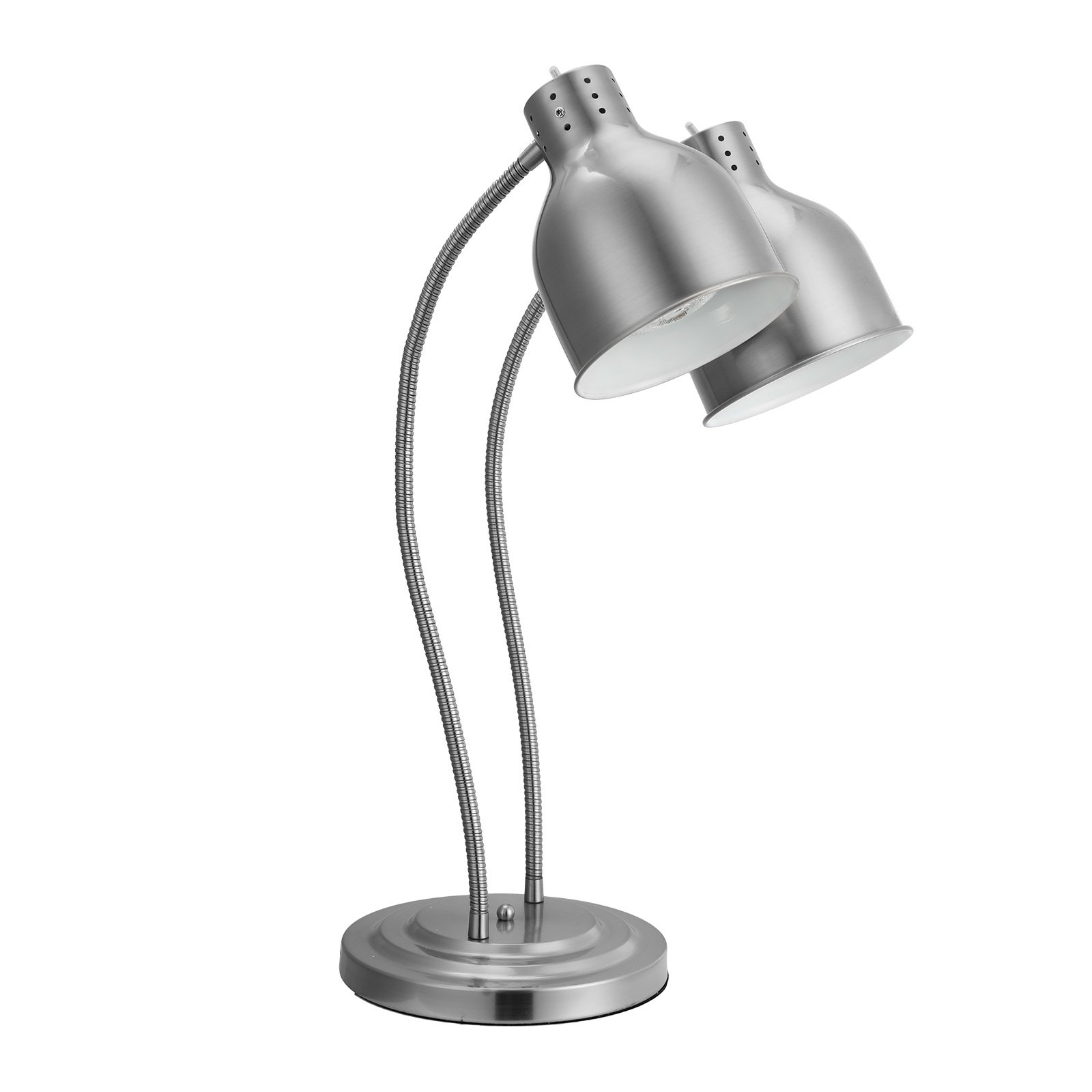 Lámpara de calentamiento de alimentos VEVOR, 500 W, eléctrica, comercial, para patatas fritas, de acero inoxidable, con 2 cabezales y 3 bombillas, ideal para cocinas, bufés y restaurantes, color plateado.