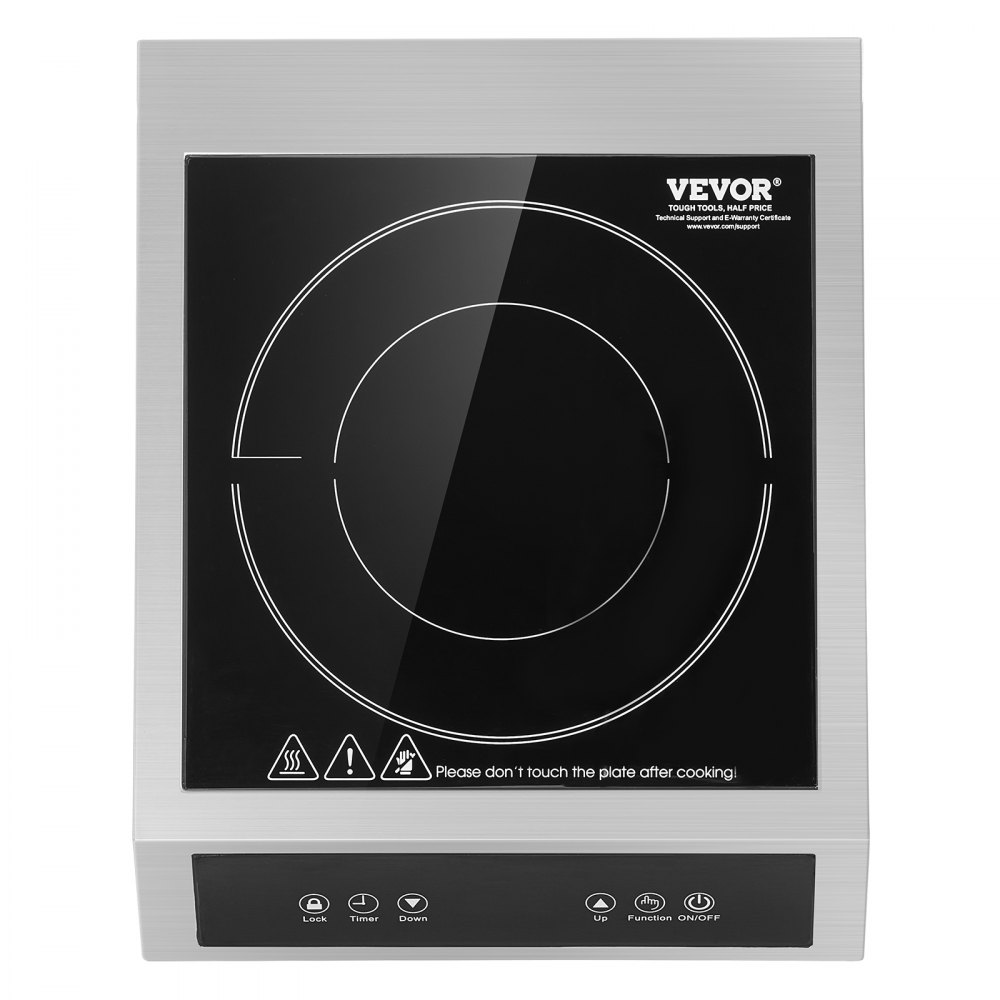 Placa de inducción portátil VEVOR, quemador de inducción comercial de 1800 W con 9 ajustes de temperatura, placa calefactora de acero inoxidable para encimera con temporizador de 3 h y bloqueo para niños, para cocina de restaurante.