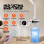 Humidificador VEVOR con control remoto, protección UV, control de humedad inteligente, configuraciones de temporizador y pantalla táctil.