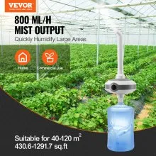 VEVOR Humidificador para habitación grande 1291.7 pies cuadrados, humidificador comercial industrial de 560 ml/h de salida, humidificadores ultrasónicos de niebla fría con apagado automático para el hogar, invernadero, plantación interior, almacén, oficina
