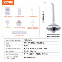 VEVOR Humidificador para habitación grande 1291.7 pies cuadrados, humidificador comercial industrial de 560 ml/h de salida, humidificadores ultrasónicos de niebla fría con apagado automático para el hogar, invernadero, plantación interior, almacén, oficina